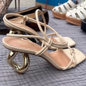 Cream strappy heels with gold detail- NWT!